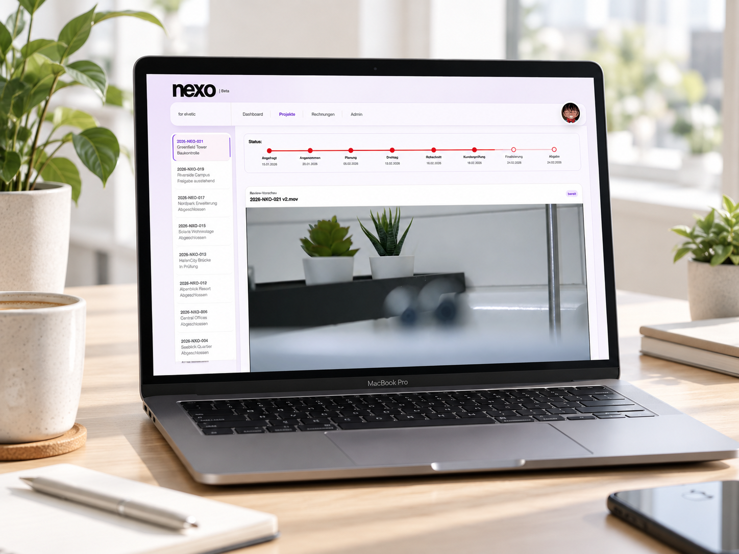 nexo Projektansicht mit geänderten Kunden- und Projektdaten